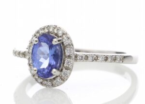 18ct White Gold Diamond And Tanzanite Halo Setting Ring 0.15 Carats