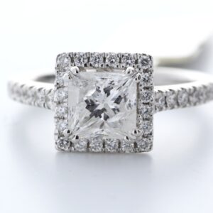 18ct White Gold Single Stone With Halo Setting Ring (1.35) 1.69 Carats