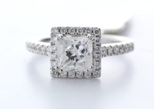 18ct White Gold Single Stone With Halo Setting Ring (1.35) 1.69 Carats