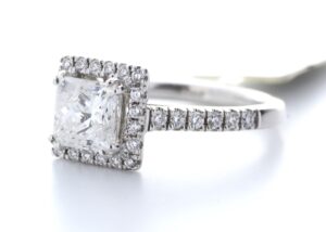 18ct White Gold Single Stone With Halo Setting Ring (1.35) 1.69 Carats