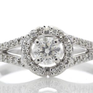 18ct White Gold Single Stone With Halo Setting Ring 0.54 Carats