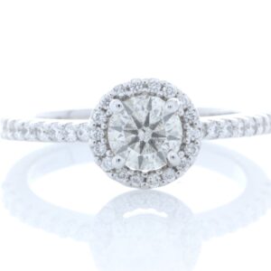 18ct White Gold Single Stone With Halo Setting Ring (0.60) 0.90 Carats