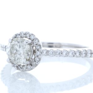 18ct White Gold Single Stone With Halo Setting Ring (0.60) 0.90 Carats