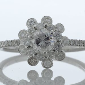 18ct White Gold Flower Halo Diamond Ring 0.76 Carats