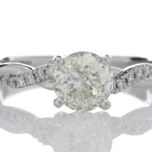 18ct White Gold Single Stone Diamond Ring  With Waved Stone Set Shoulders (1.06) 1.22 Carats