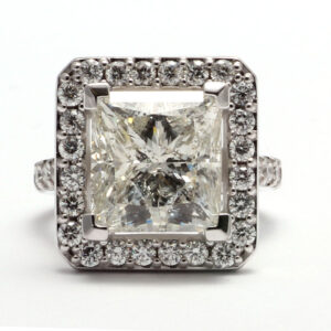 18ct White Gold Single Stone Princess Cut Diamond Halo Setting Ring 8.50 Carats