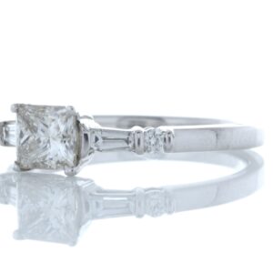 18ct White Gold Single Stone Princess Cut Diamond Ring With Set Shoulders (0.72) 0.96 Carats