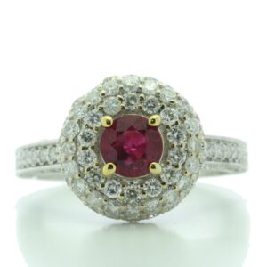 18ct White Gold Cluster Diamond And Ruby Ring (R0.73) 1.90 Carats