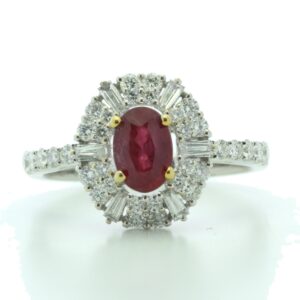 18ct White Gold Cluster Diamond And Ruby Ring (R0.86) 0.80 Carats