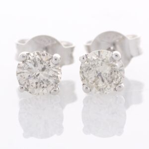 18ct White Gold Single Stone Prong Set Diamond Earring 1.01 Carats