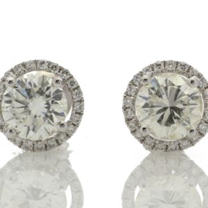 18ct White Gold Single Stone Halo Set Earrings (2.03) 2.26 Carats