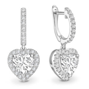 18ct White Gold Heart Shape Halo Drop Earring (1.34) 1.74