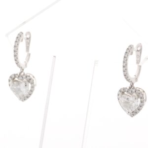 18ct White Gold Heart Shape Halo Drop Earring (1.34) 1.74