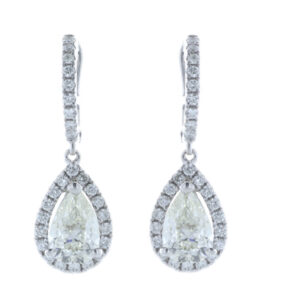 18ct White Gold Pear Shape Halo Drop Earring (2.05) 2.47