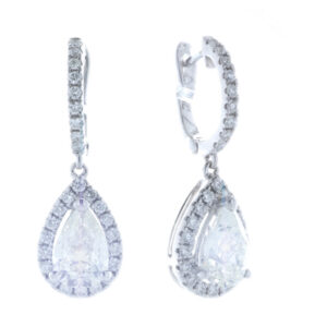 18ct White Gold Pear Shape Halo Drop Earring (2.05) 2.47