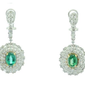 18ct White Gold Diamond And Emerald Drop Earrings (E2.61) 3.74 Carats