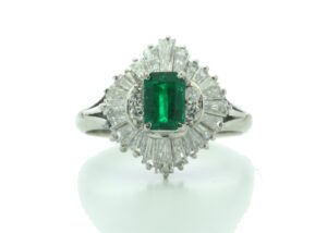 Platinum Cluster Diamond And Emerald Ring (E 0.37) 1.00 Carats