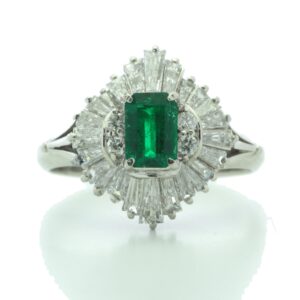 Platinum Cluster Diamond And Emerald Ring (E 0.37) 1.00 Carats