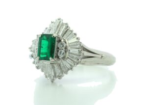 Platinum Cluster Diamond And Emerald Ring (E 0.37) 1.00 Carats