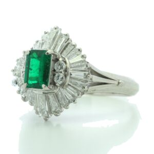 Platinum Cluster Diamond And Emerald Ring (E 0.37) 1.00 Carats