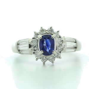 Platinum Cluster Diamond And Sapphire Ring (S0.60) 0.67 Carats