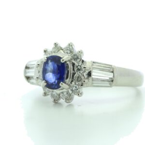 Platinum Cluster Diamond And Sapphire Ring (S0.60) 0.67 Carats