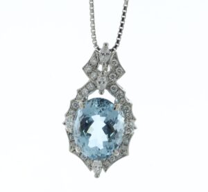 Platinum Oval Aquamarine And Diamond Pendant (AM5.50) 0.50