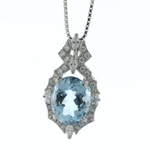 Platinum Oval Aquamarine And Diamond Pendant (AM5.50) 0.50