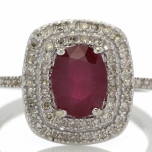 14ct White Gold Oval Ruby And Diamond Cluster Diamond Ring 0.33 Carats