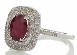 14ct White Gold Oval Ruby And Diamond Cluster Diamond Ring 0.33 Carats