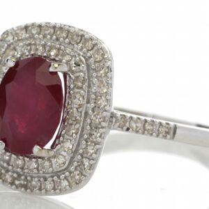 14ct White Gold Oval Ruby And Diamond Cluster Diamond Ring 0.33 Carats