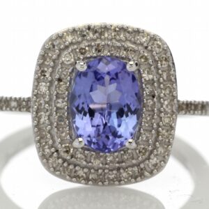 14ct Gold Oval Tanzanite And Diamond Cluster Ring 0.33 Carats