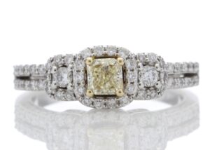 14ct Gold Fancy Yellow Diamond Ring With Fancy Halo Setting 1.00 Carats