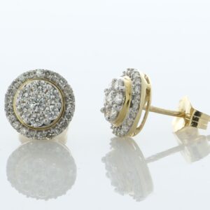 14ct Gold Round Cluster Claw Set Diamond Earring 0.50