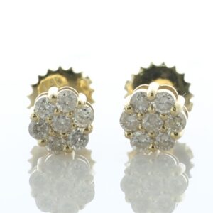 14ct Yellow Gold Round Cluster Diamond Stud Earring 0.36