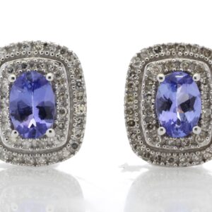 9ct White Gold Oval Diamond And Tanzanite Earring (T0.80) 0.35