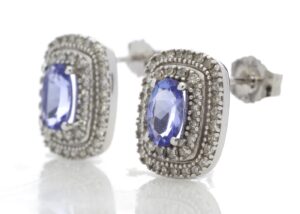 9ct White Gold Oval Diamond And Tanzanite Earring (T0.80) 0.35