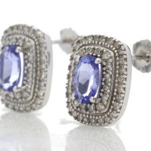 9ct White Gold Oval Diamond And Tanzanite Earring (T0.80) 0.35