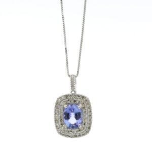 9ct White Gold Oval Tanzanite And Diamond Cluster Pendant (T1.04) 0.28