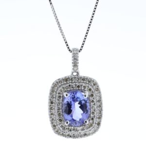 9ct White Gold Oval Tanzanite And Diamond Cluster Pendant (T1.04) 0.28