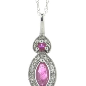 14ct White Gold Marquise Cluster Diamond And Ruby Pendant And Chain (R0.30) 0.08 Carats