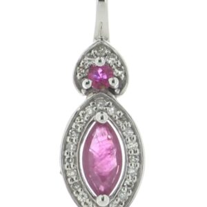 14ct White Gold Marquise Cluster Diamond And Ruby Pendant And Chain (R0.30) 0.08 Carats