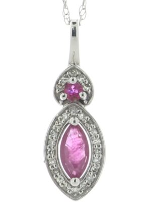 14ct White Gold Marquise Cluster Diamond And Ruby Pendant And Chain (R0.30) 0.08 Carats