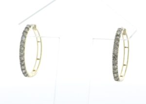 10ct Yellow Gold Claw Set Semi Eternity Diamond Hoop Earring 1.02