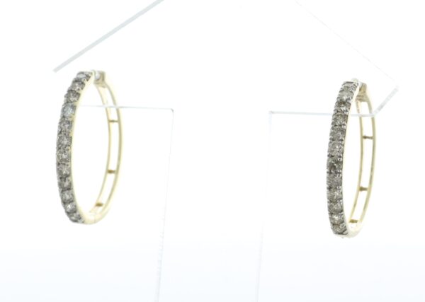 10ct Yellow Gold Claw Set Semi Eternity Diamond Hoop Earring 1.02 - Image 2