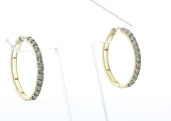 10ct Yellow Gold Claw Set Semi Eternity Diamond Hoop Earring 1.02 - Image 3