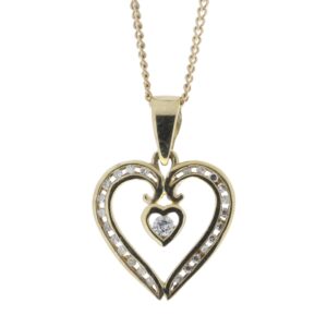 9ct Yellow Gold Heart Shaped  Pendant  Set With Diamonds 0.16 Carats