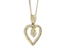 9ct Yellow Gold Heart Shaped  Pendant  Set With Diamonds 0.16 Carats