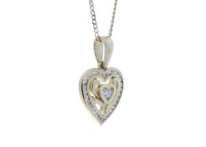 9ct Yellow Gold Heart Pendant Set With Diamonds With Centre Heart and Swirls 0.18 Carats