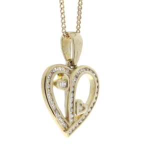 9ct Yellow Gold Heart Pendant Set With Diamonds & Heart In Both Inner Halves 0.23 Carats